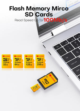 KODAK Scheda di memoria Micro SD 32GB 64GB 128GB 256GB U3 4K Scheda Microsd TF di grande capacità per telefono Fotocamera Tablet PC Telefono