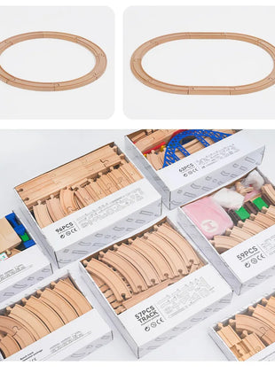 NUOVO Set di binari in legno Pacchetto di espansione per binari in legno di faggio Set di binari ferroviari adatti per tutte le marche Treni Giocattoli per regali per bambini
