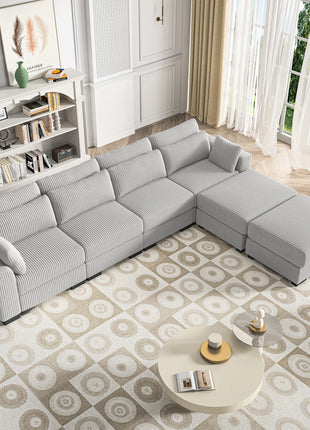 Divano modulare Anajqaqia, Divani da soggiorno, Divano in velluto con braccioli larghi, Poggiapiedi, Vari combinazioni, Velluto, Grigio