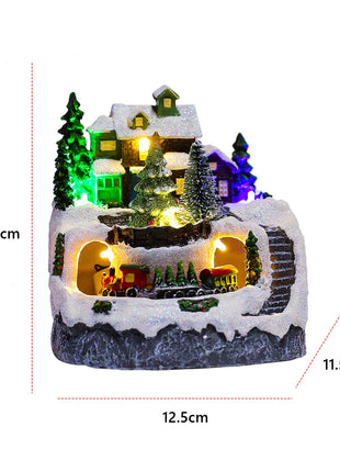 Figurine da collezione in resina Musica LED leggera Figurine di villaggio di Natale Statua rotante del villaggio per il regalo di decorazioni per la casa di Natale