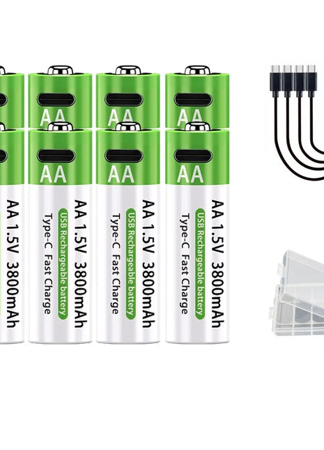 Batterie ricaricabili AA agli ioni di litio LIKEKALA Batterie ricaricabili USB agli ioni di litio 3800 mAh 1,5 V AA + cavo dati e scatola di immagazzinaggio - riparo82