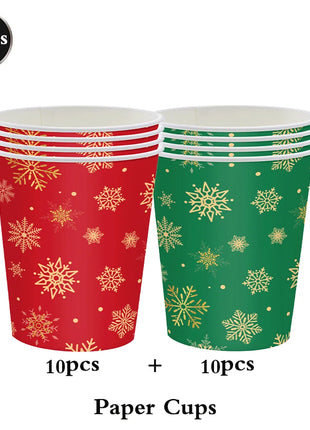 Piatti da tavola usa e getta natalizi Tovaglioli Tazze Fiocco di neve Piatto da dessert rosso verde per cena per forniture per feste invernali di buon Natale - riparo82