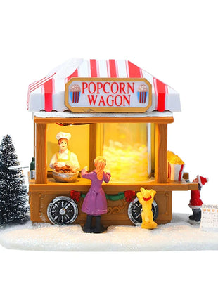 LED Musica natalizia Casa di popcorn Decorazione natalizia Scena Villaggio Statua rotante Decorazioni natalizie per la casa Decorazioni per il desktop Regalo di Natale per bambini