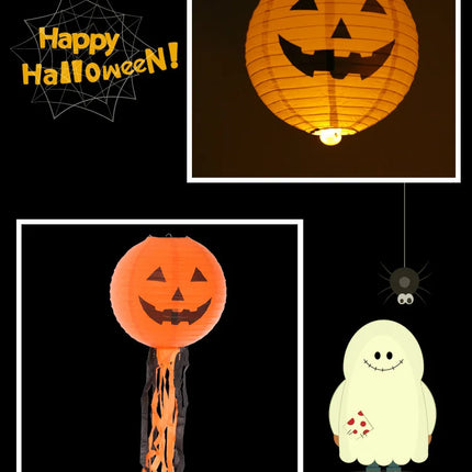 Halloween Paper Lanterns Equipped With Yellow Light Pumpkin Spider Skeleton for Halloween Party Decoration Indoor Outdoor Party