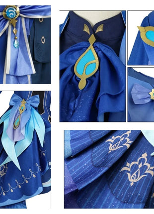 Furina Costume Cosplay Parrucca Capelli Impatto Fontaine Focalors con Cappello Abiti Neri Scarpe Cosplay Tacco Alto per Abiti da Donna