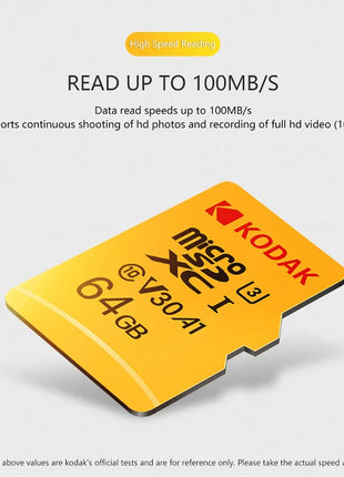 Scheda di memoria MicroSD KODAK 256 GB 128 GB FINO A 100 MB/s Class10 U3 32 GB 64 GB Scheda di memoria TF Microsd per PC Samrtphone