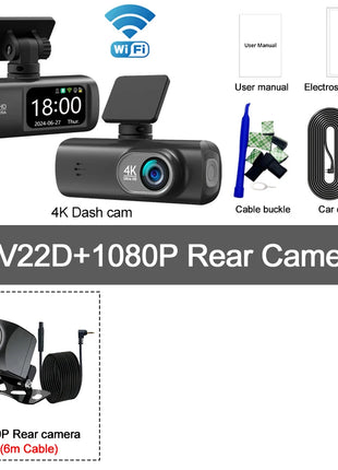 Dash Cam 4K UHD for Car Camera Front Rear Dual Lens With GPS WiFi 24h Parking Mode Night Vision Car DVR Video Registrator - Riparo82