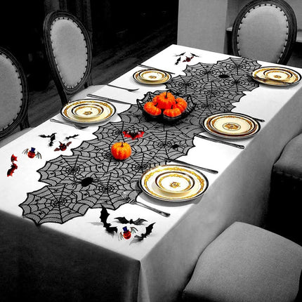 Halloween Decoration Black Spider Web Tablecloth Lace Table Runner Fireplace Cover Halloween Party Home Decor Haunted House Prop
