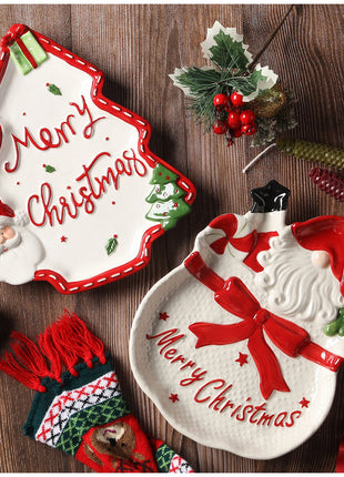 Piatto in ceramica tridimensionale dipinto a mano in pino di Babbo Natale Stoviglie da dessert per colazione natalizia Design unico di frutta - riparo82