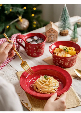 1PC squisito stoviglie natalizie piatti in ceramica piatti per insalata di frutta colazione tazze per il latte cucina domestica ciotole per noodle in ceramica - riparo82