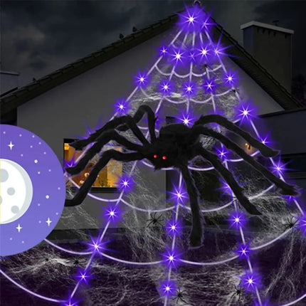 Practical 8 Modes Halloween Spider Web Lights Glow 250 LEDs LED Spider Net Hanging 5m Scary Giant Spider Haunted House