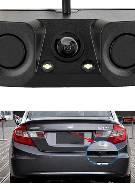 3 in 1 Car Parking Sensor Car Reverse Backup Rear View Camera with 2 Radar Detector Sensors Indicator Buzzer Alarm Car Camera - Riparo82