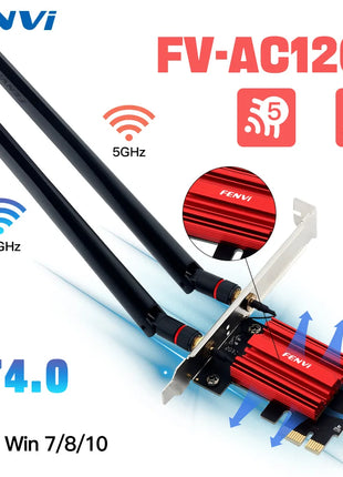 FENVI WiFi 5 PCIE Adattatore WiFi AC1200 Scheda di rete wireless Dual Band 2.4G/5GHz 802.11AC per Bluetooth 4.0 Desktop Windows 10/11 - Riparo82