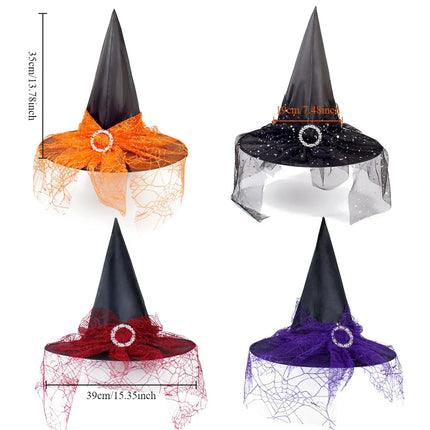 Witch Hat Halloween Hat Decoration Props for Adults Children Cosplay Witch Net Gauze Headwear Polyester Taff Witch Halloween