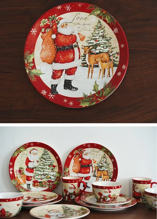 Piatti in ceramica a tema natalizio Set di stoviglie per la cena Colore Sottosmalto Processo Caffè Zuppa Tazza Ciotola Piatto da bistecca di Babbo Natale - riparo82