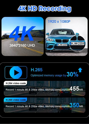 11.26 inch Dash Cam 4K Car DVR Wireless Carplay & Android Auto GPS Navigation Video Recorder Dashboard Dual Lens Wifi FM AUX - Riparo82