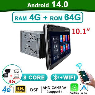 2 din Android 14 10.1 inch Universal Car Radio Stereo Rotate Touch Screen Wireless Carplay android auto GPS WIFI 4GLTE autoradio - Riparo82