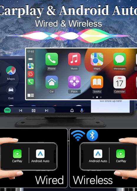 10.26"  Car Mirror Radio Multimedia Video Player Universal Wireless Carplay Android Auto Screen With Bluetooth AUX USB - Riparo82