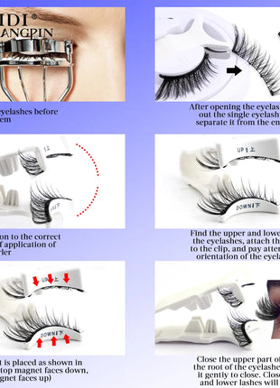 1 Pair Magnetic False Eyelashes Handmade 3D Natural False Eyelashes Reusable Magnetic Eyelashes Tweezers Set Makeup Tools - Riparo82