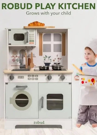 Robotime Robud Play Kitchen Set da cucina in legno Set da gioco con luci e suoni Regalo per ragazze e ragazzi dai 3 anni in su Verde chiaro - riparo82