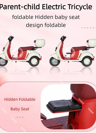 800W Pink/Grey/Red Adults 3 Wheel Electric Tricycle Small With Hidden Foldable Baby Seat/Parent Child Electric Scooter Fashion - Riparo82