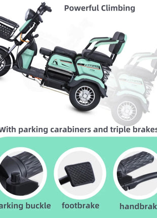 Triciclo Elettrico 1000W 48V 3 Posti Adulti - Scooter Mobilità Anziani 4 Modalità - riparo82