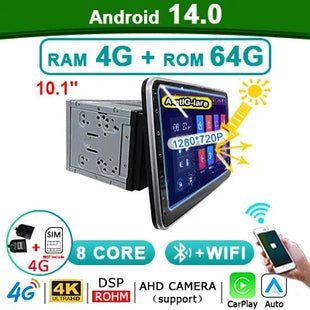 10 inch 2 DIN Android 14 Universal Multimedia Video Player, Car Radio, Wireless carplay android auto WiFi, GPS, Bluetooth, Audio - Riparo82