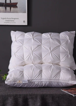 Luxury 100% Goose Down Feather Stuffed Pillows Pinch Pleat Design Neck Protection Bed Pure Cotton Cover Cushion for Sleeping - Riparo82