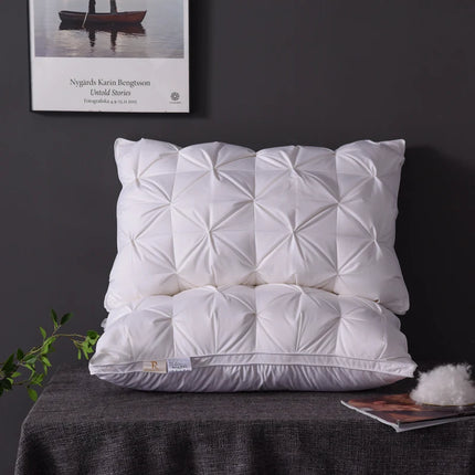 Luxury 100% Goose Down Feather Stuffed Pillows Pinch Pleat Design Neck Protection Bed Pure Cotton Cover Cushion for Sleeping