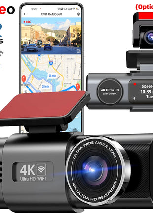 Dash Cam 4K UHD Recording Car Camera DVR Night Vision Video Recorder Built-In Wi-Fi Support GPS 24H Parking - Riparo82