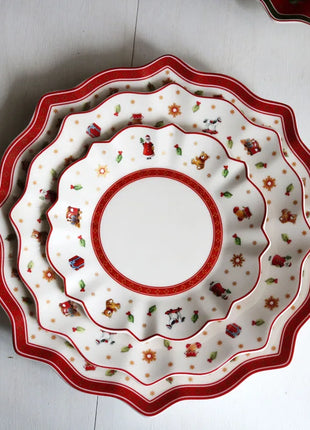 Tesoro tedesco Porcellana dura Giocattolo natalizio Joy Piatto piano multi-angolo Tazza di Natale Piattino Ciotola Candeliere - riparo82