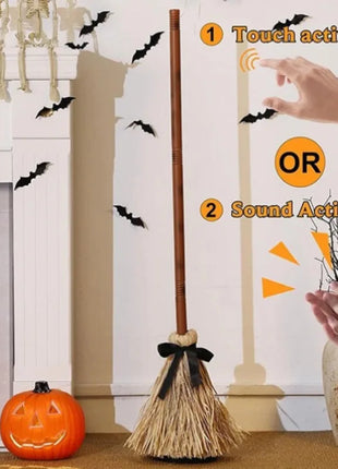 Floating Witch Broom Halloween Holiday Party Decoration Props Haunted Animation Dance Broom Home Decorations - Riparo82