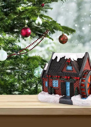 Resina natale LED scena luminosa casa della neve piccola casa del villaggio ornamento di natale decorazione bagliore regalo di capodanno 2023