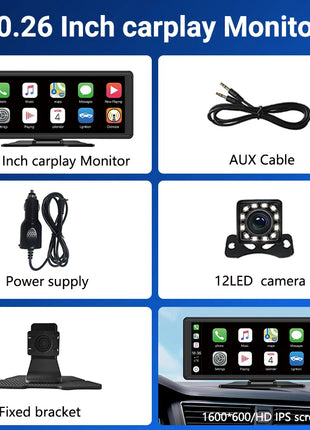 11.26 inch IPS Touch Screen Multimedia Video Player Portable 4K DVR Wireless CarPlay/Android Auto Dual Lens Driving Recorder - Riparo82