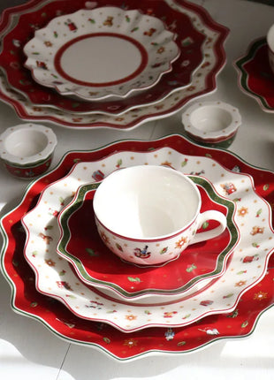 Tesoro tedesco Porcellana dura Giocattolo natalizio Joy Piatto piano multi-angolo Tazza di Natale Piattino Ciotola Candeliere - riparo82