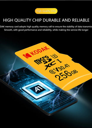 Scheda di memoria MicroSD KODAK 256 GB 128 GB FINO A 100 MB/s Class10 U3 32 GB 64 GB Scheda di memoria TF Microsd per PC Samrtphone