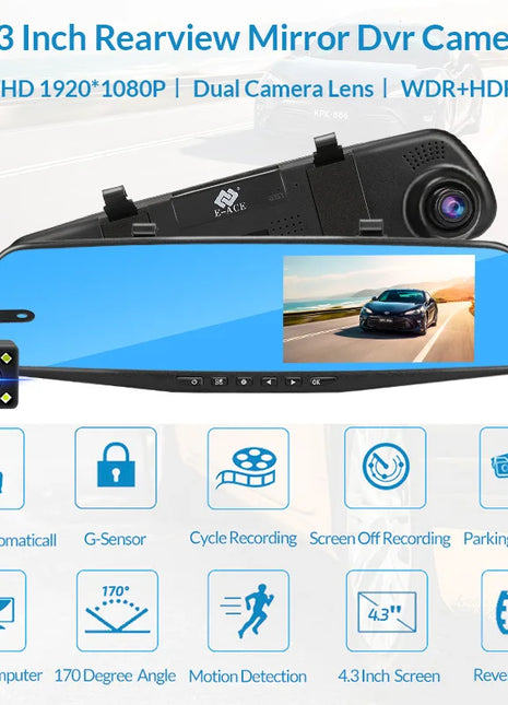 Dash Cam  4.3 Inch Car Dvr Dashcam car camera 24h Front and Rear 1080P Mirror Rear Camera Rearview Mirror Digital Video Recorder - Riparo82