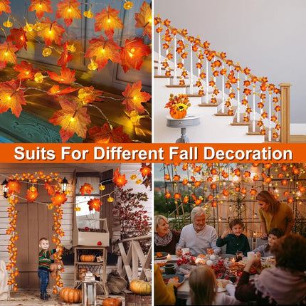 Pumpkin Maple Leaf String Lights Artificial Autumn Leaves LED Light String Fall Decor for Home Party Halloween Thanksgiving