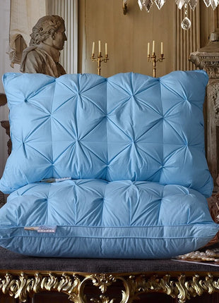 Luxury 100% Goose Down Feather Stuffed Pillows Pinch Pleat Design Neck Protection Bed Pure Cotton Cover Cushion for Sleeping - Riparo82