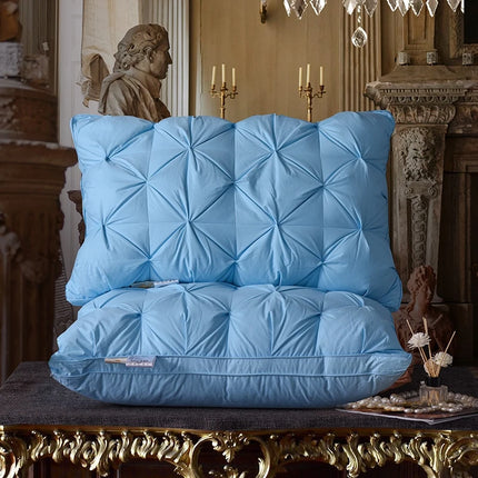 Luxury 100% Goose Down Feather Stuffed Pillows Pinch Pleat Design Neck Protection Bed Pure Cotton Cover Cushion for Sleeping