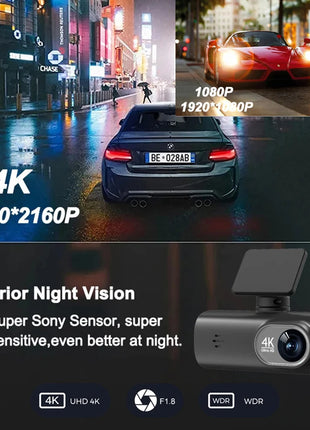 Dash Cam Front and Rear 2.4G WiFi 4K+1080P and 1.47" Screen DashCam with 24H Night Vision Parking Monitor Loop Recording WDR GPS - Riparo82