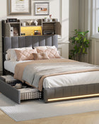 Letto singolo per bambini Superaly 90x200cm, letto imbottito con cassetti, LED e porte di ricarica, testiera con base a doghe