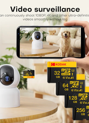 Scheda Micro SD Kodak Ultra oro nero 128 GB 32 GB 64 GB 256G Scheda di memoria TF Schede di memoria Flash Card per fotocamera del telefono + lettore di schede