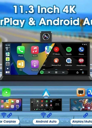 11.3 inch 4K Car DVR Wireless Carplay Android Auto Upgrade 360° Rotating Camera Dash Cam Video Recorder GPS Navigation Dashboard - Riparo82