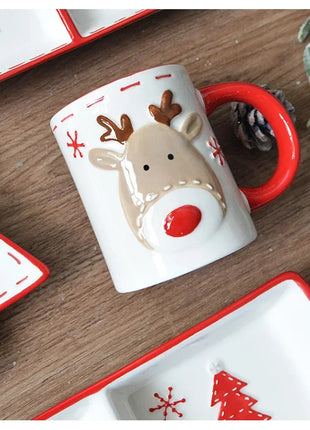 Set di stoviglie natalizie in ceramica dipinta a mano Simpatico piatto da bistecca natalizio Piatto piatto sottosmalto in rilievo - riparo82