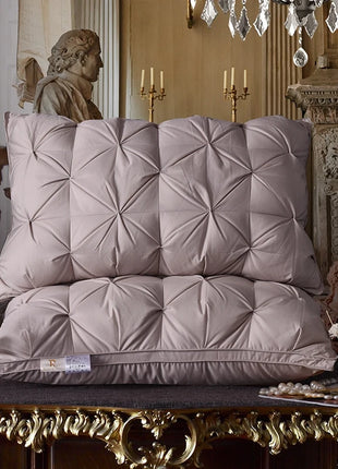 Luxury 100% Goose Down Feather Stuffed Pillows Pinch Pleat Design Neck Protection Bed Pure Cotton Cover Cushion for Sleeping - Riparo82