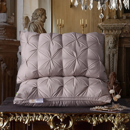 Luxury 100% Goose Down Feather Stuffed Pillows Pinch Pleat Design Neck Protection Bed Pure Cotton Cover Cushion for Sleeping
