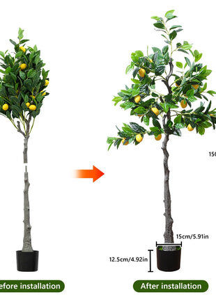 120cm/150cm Artificial Lemon Tree Artificial Tree With Fruit Fake Bonsai Plant Plastic Potted Plant Christmas Home Garden Decor