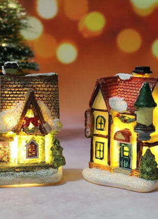 Natale Nuove decorazioni natalizie Piccola casa in resina Micro paesaggio Casa in resina Piccoli ornamenti Regali di Natale