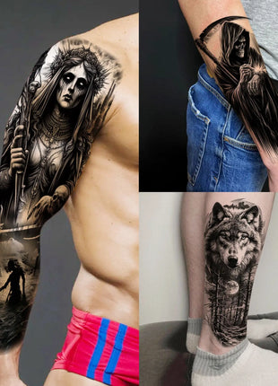 1 Sheet Full Arm Evil Witch Vampire Temporary Tattoos Sleeve Halloween Scary Skull Tatoo Waterproof Horrible Fake Tattoo Sticker - Riparo82